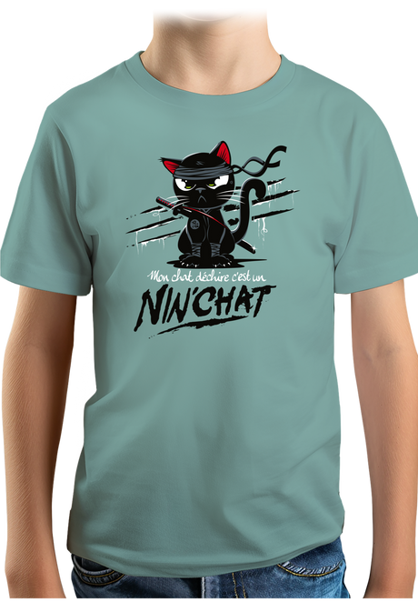 T-Shirt Garçon Mon chat déchire tout c'est un ninja