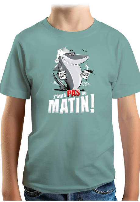 T-Shirt Garçon Requin je suis pas du matin