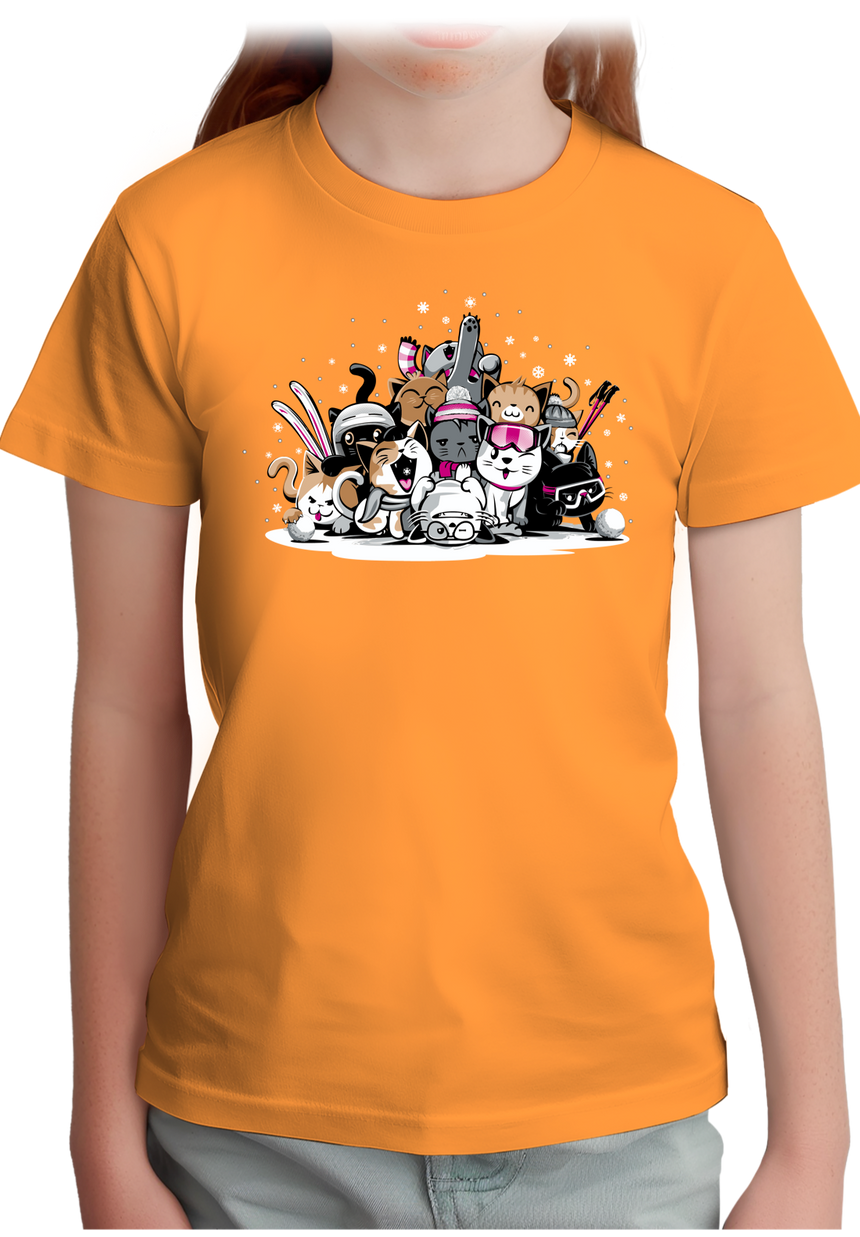 T-Shirt Fille Chats à la montagne au ski avec strass