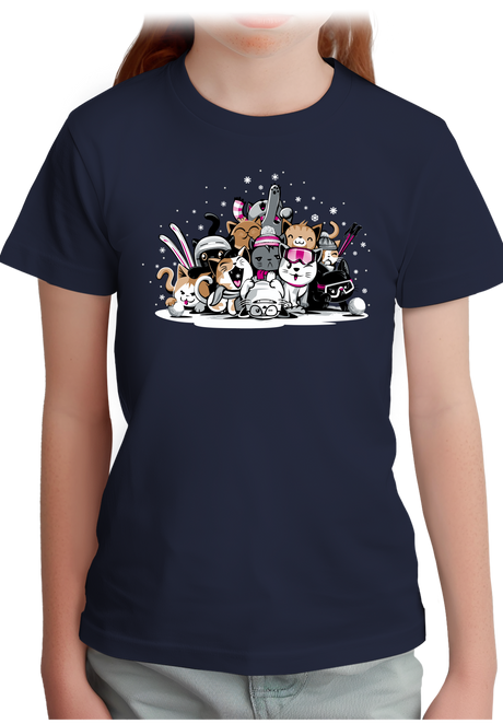 T-Shirt Fille Chats à la montagne au ski avec strass