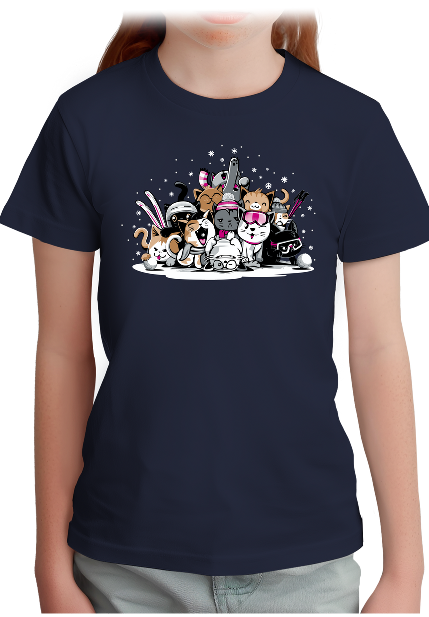 T-Shirt Fille Chats à la montagne au ski avec strass