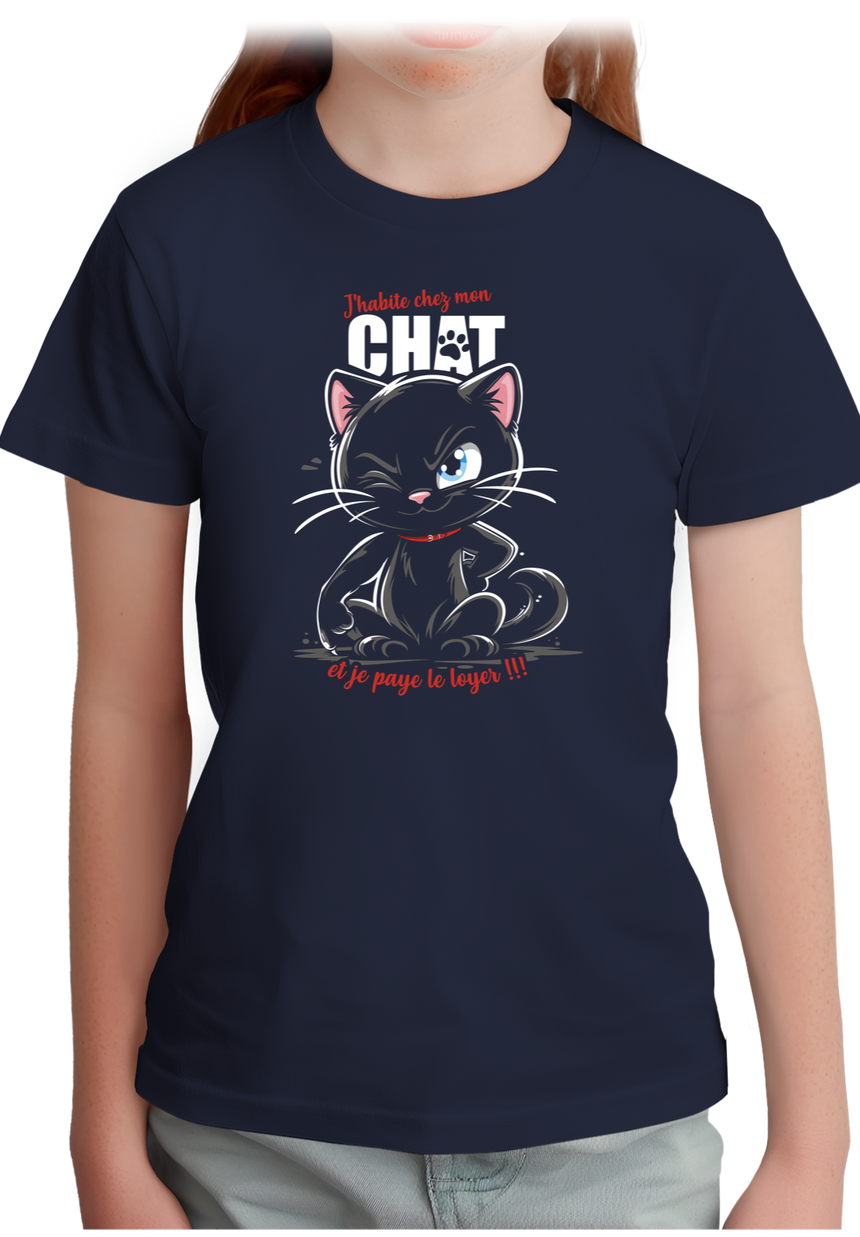 T-Shirt Fille J'habite chez mon chat et je paye le loyer
