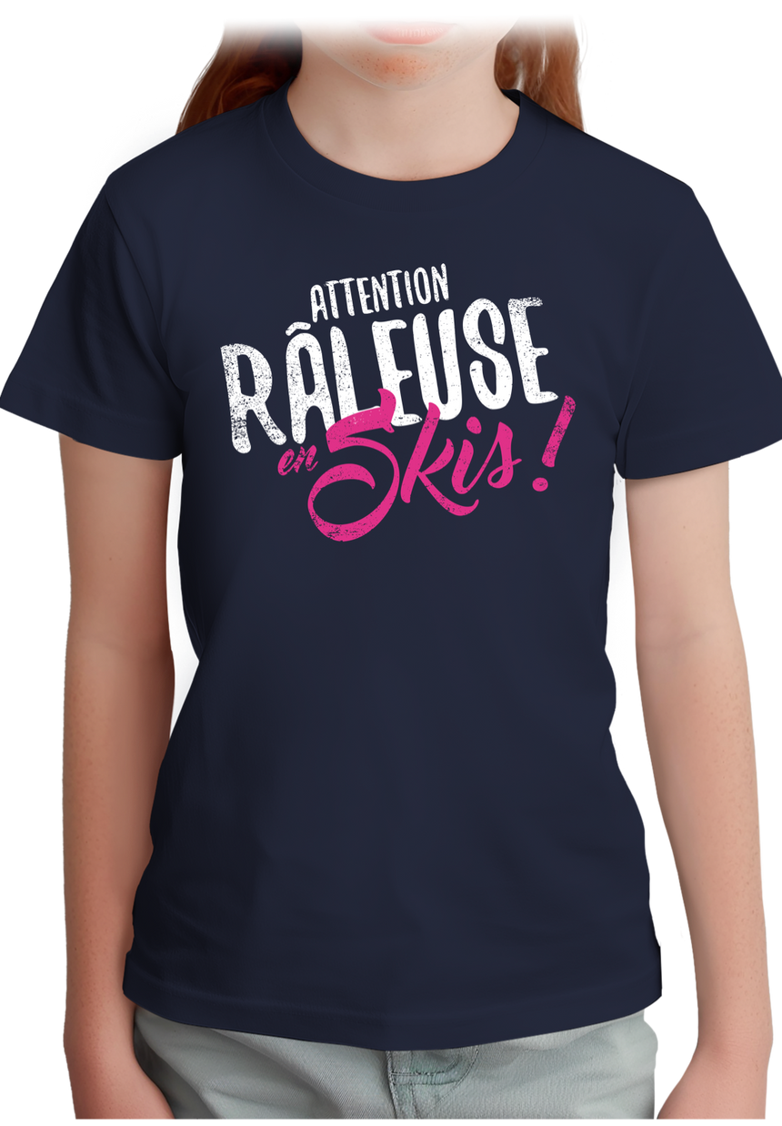 T-Shirt Fille Attention râleuse en ski