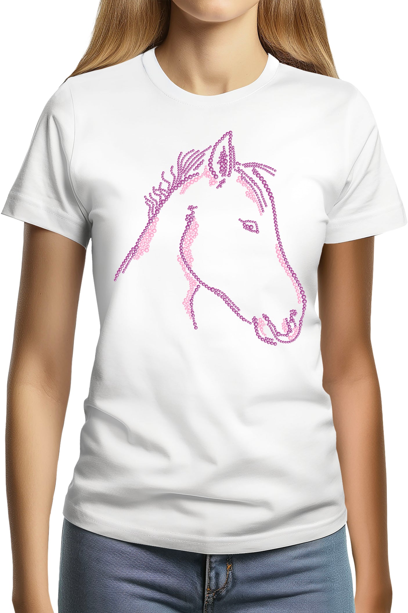 T-Shirt Femme Tête de Cheval en Strass