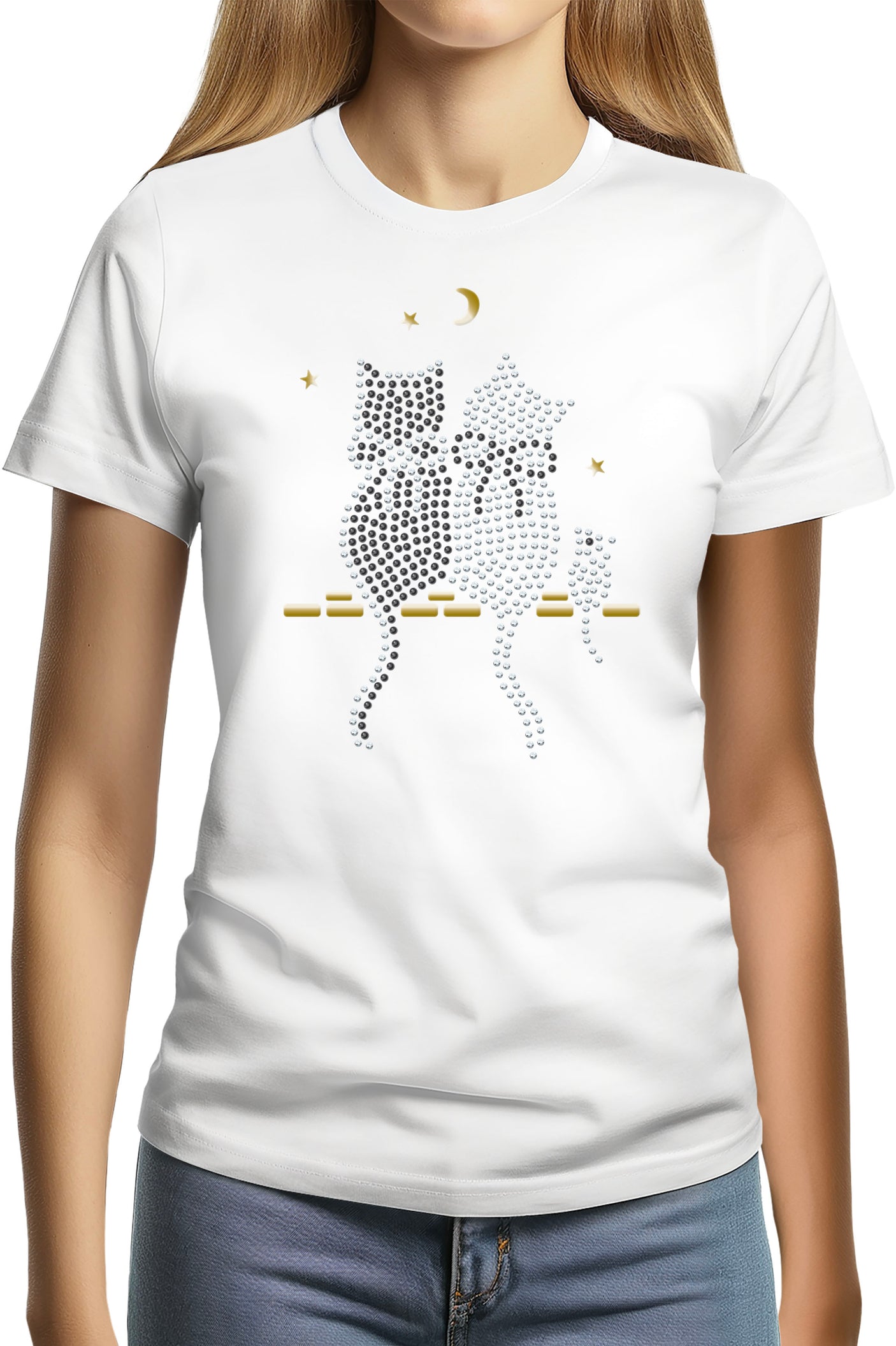 Tee-Shirt Femme Chat Souris Strass