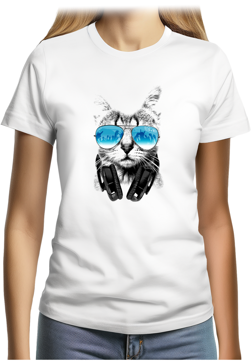 T-Shirt Femme Chat qui aime la musique de festival