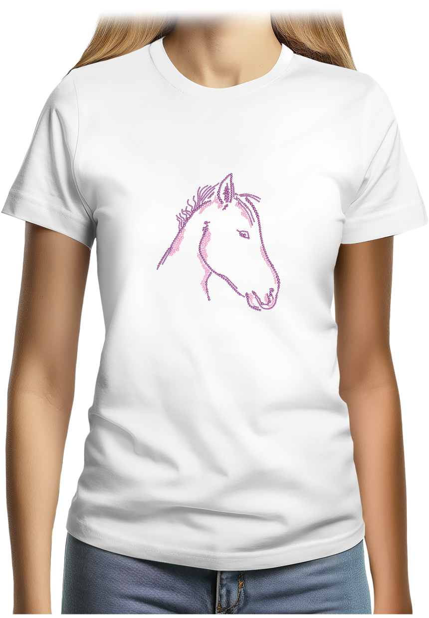 T-Shirt Femme Tête de Cheval en Strass