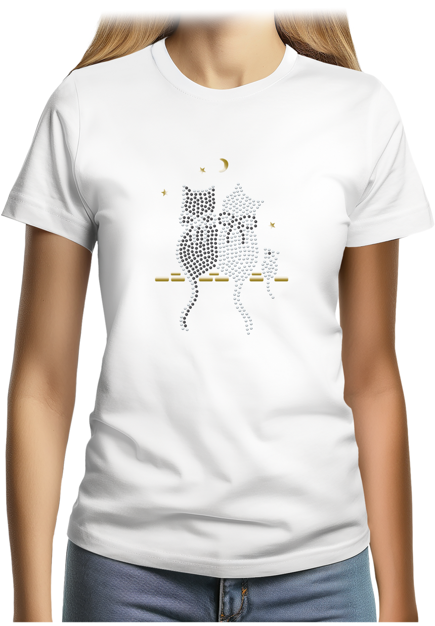 T-Shirt Femme Chat Souris Strass