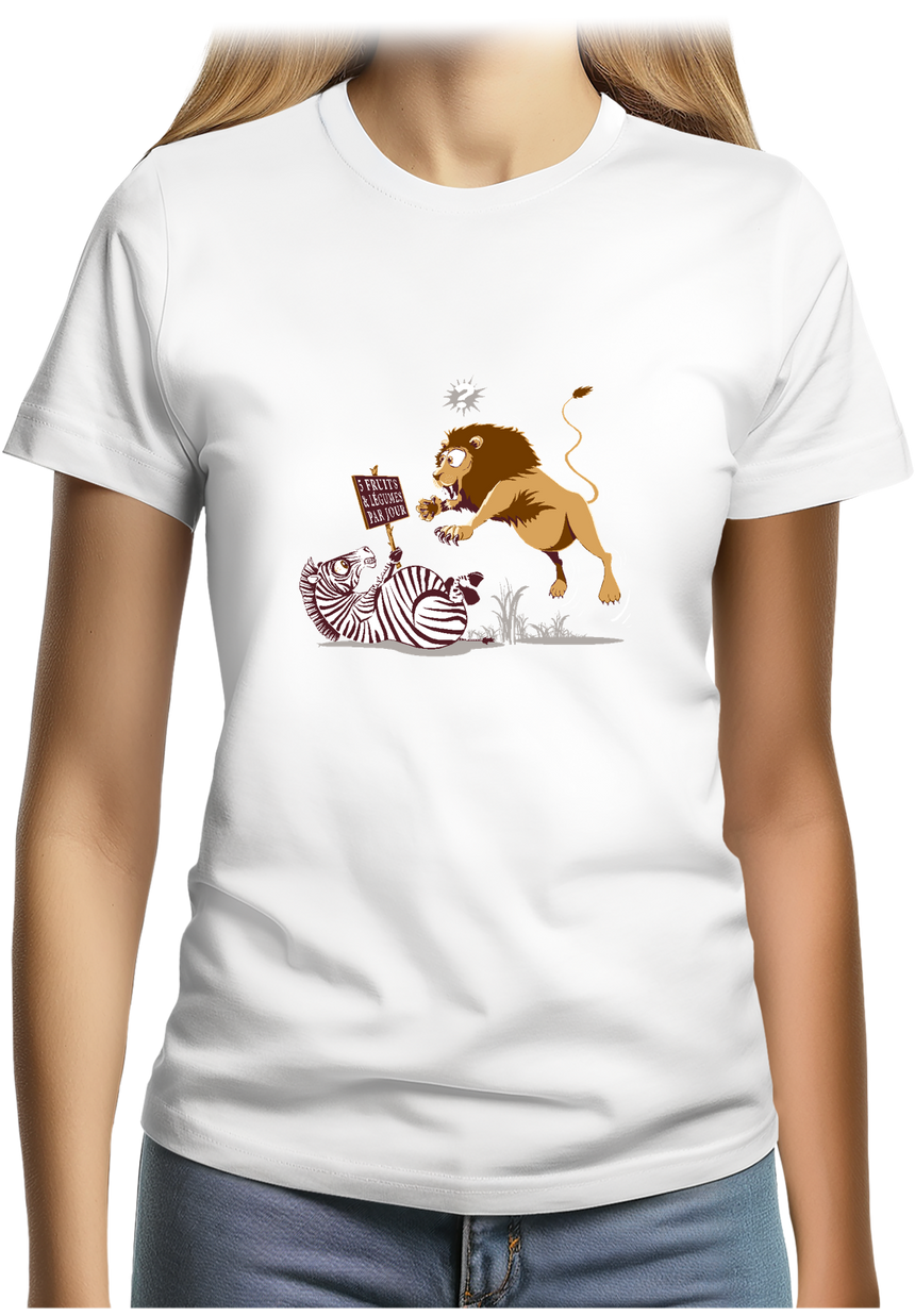T-Shirt Femme Zèbre vs Lion : 5 fruits légumes par jour