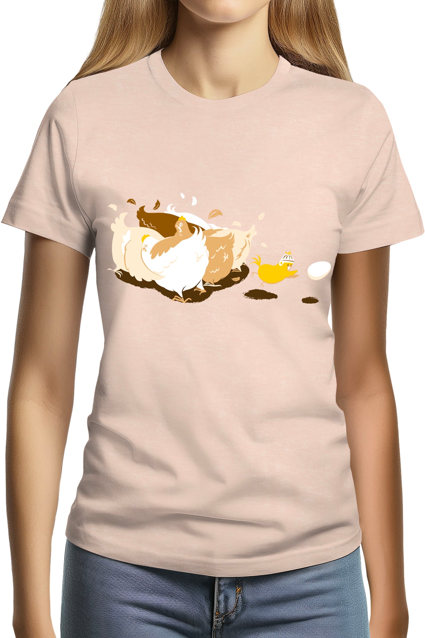 Tee-Shirt Femme Poule et poussin qui jouent au rugby
