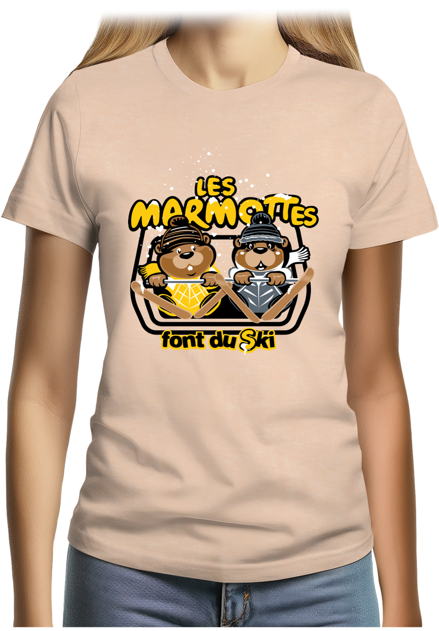 T-Shirt Femme Les marmottes font du ski