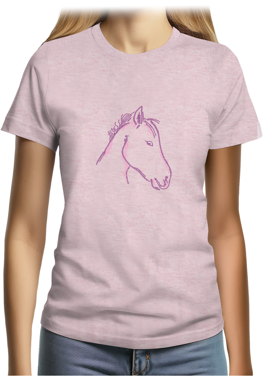 T-Shirt Femme Tête de Cheval en Strass