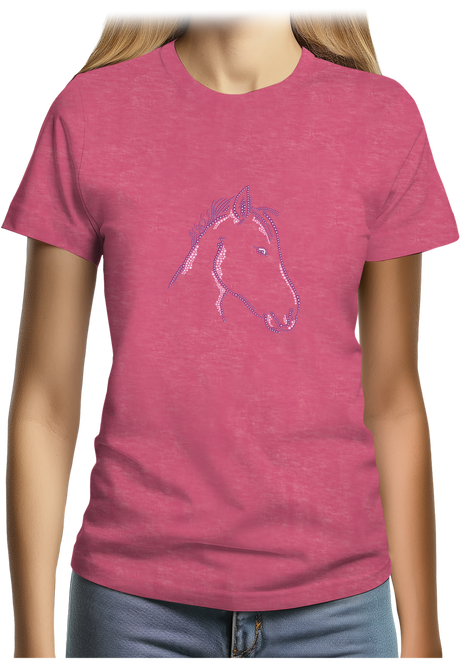 T-Shirt Femme Tête de Cheval en Strass