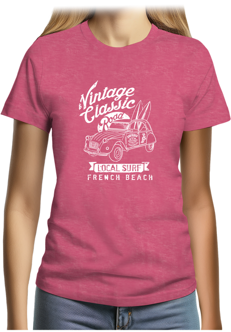 T-Shirt Femme Voiture 2CV avec planche de surf