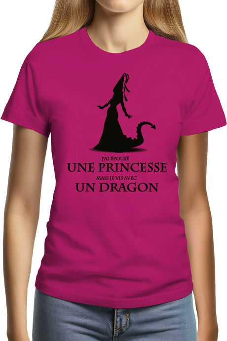 Tee-Shirt Femme D'epouser une princesse à vivre avec un Dragon