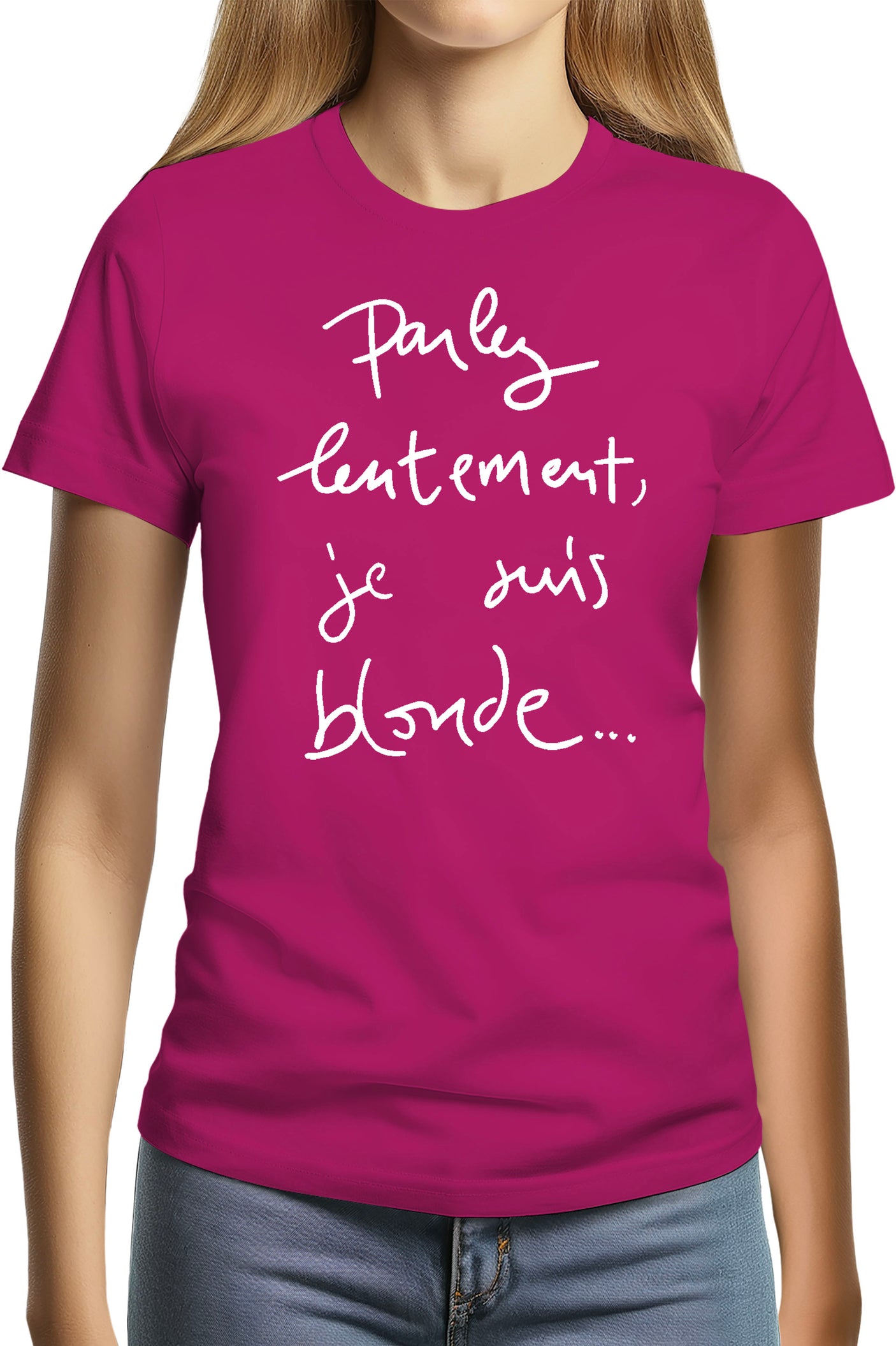Tee-Shirt Femme Parlez Lentement Je Suis Blonde
