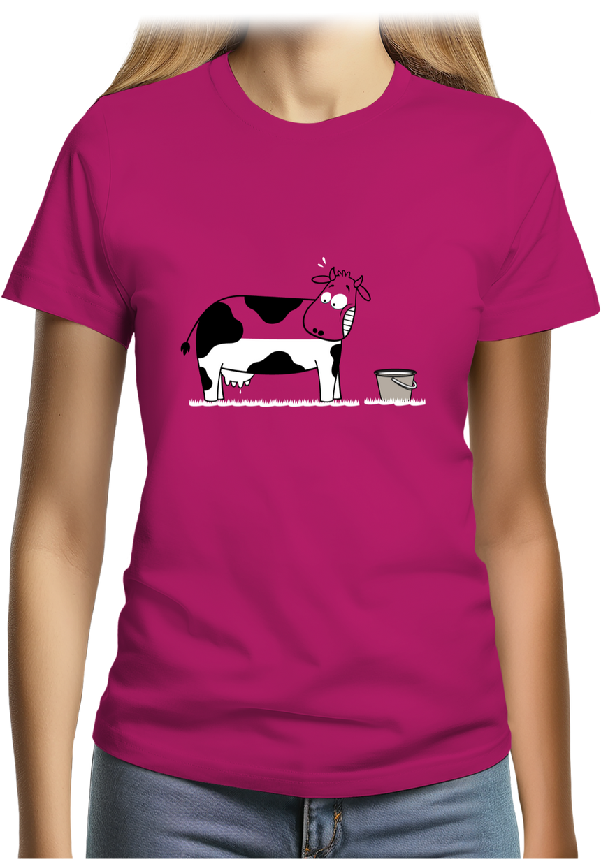 T-Shirt Femme Vache à moitié pleine de lait
