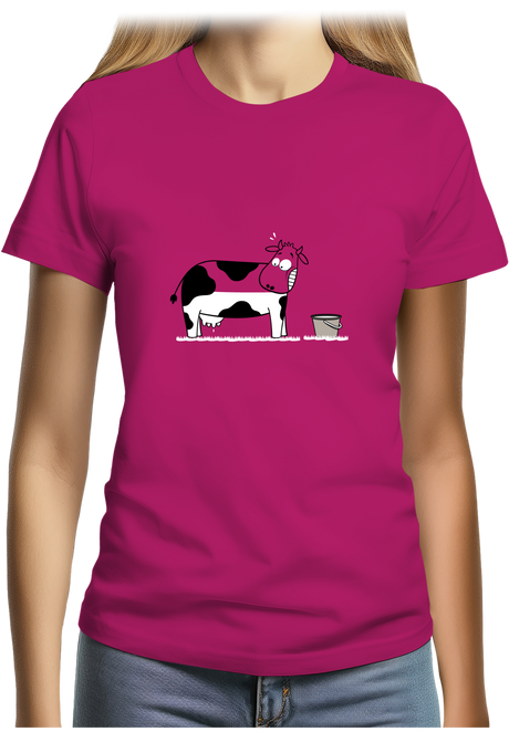 T-Shirt Femme Vache à moitié pleine de lait