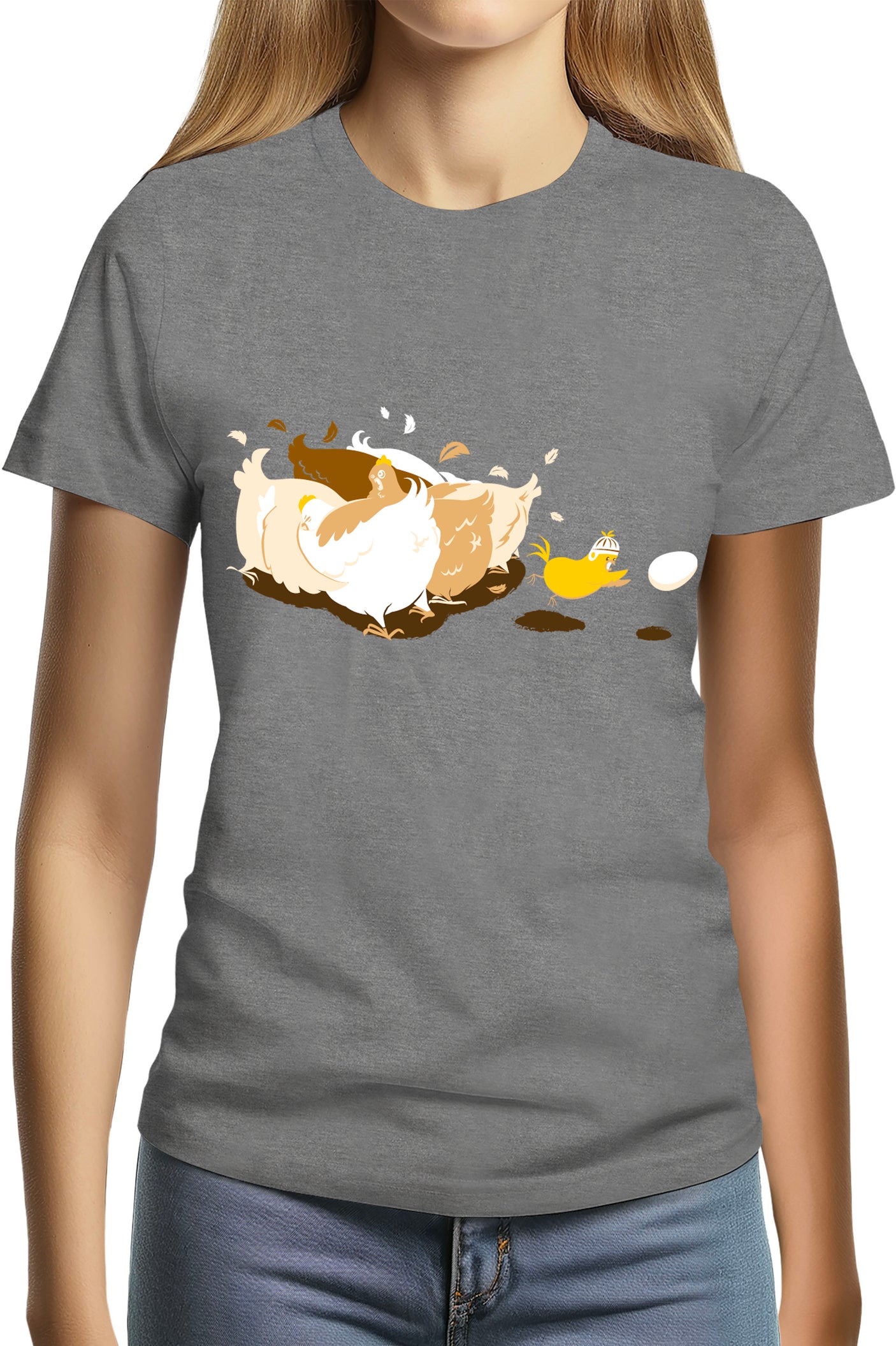 Tee-Shirt Femme Poule et poussin qui jouent au rugby