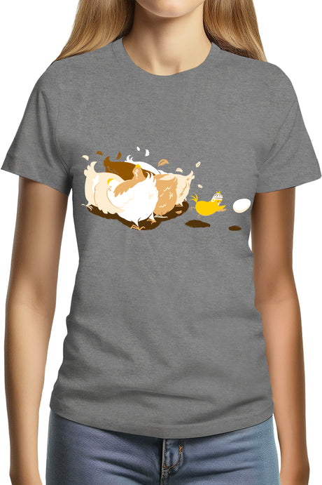 Tee-Shirt Femme Poule et poussin qui jouent au rugby
