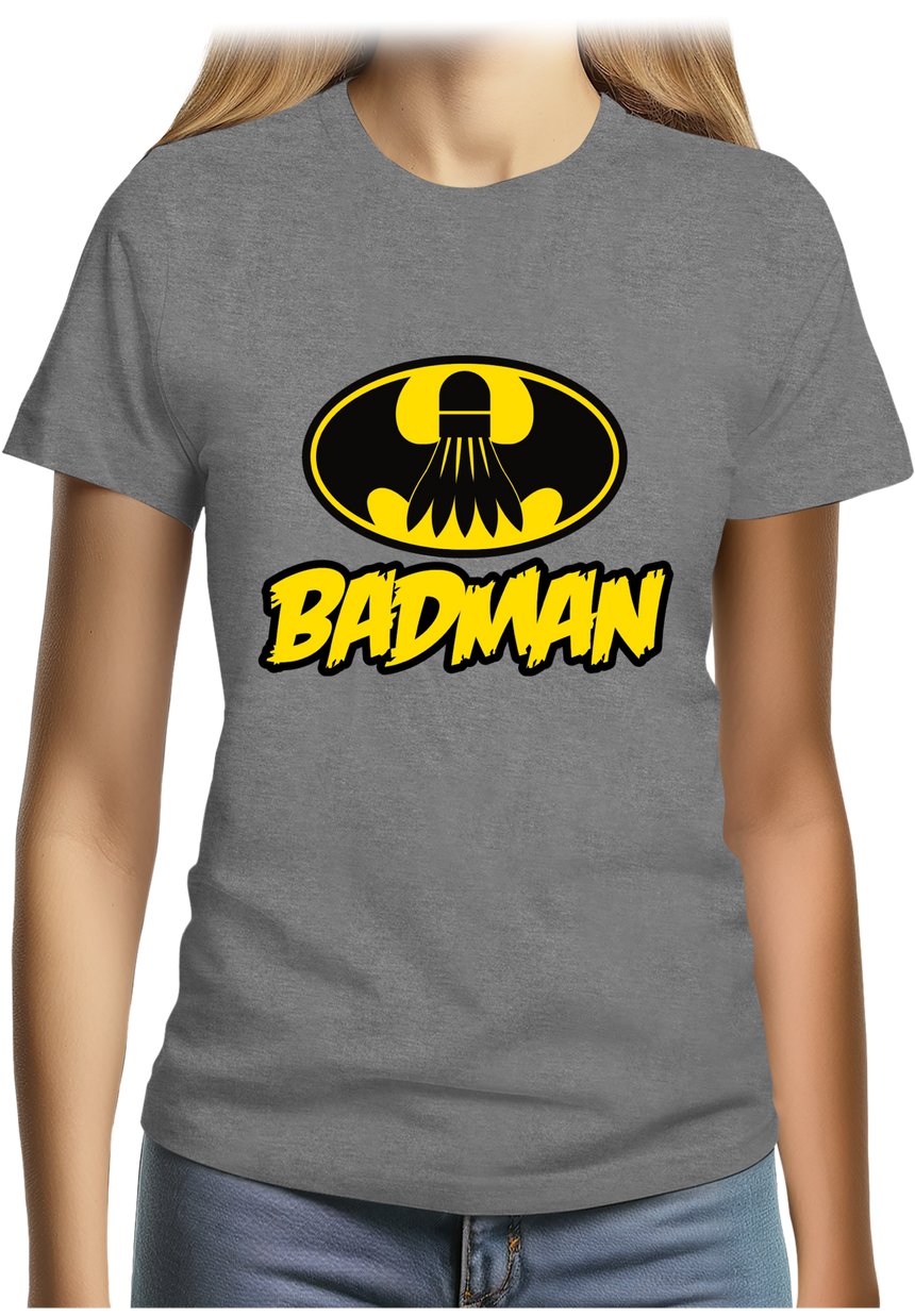 T-Shirt Femme Badman, le super héros du badminton