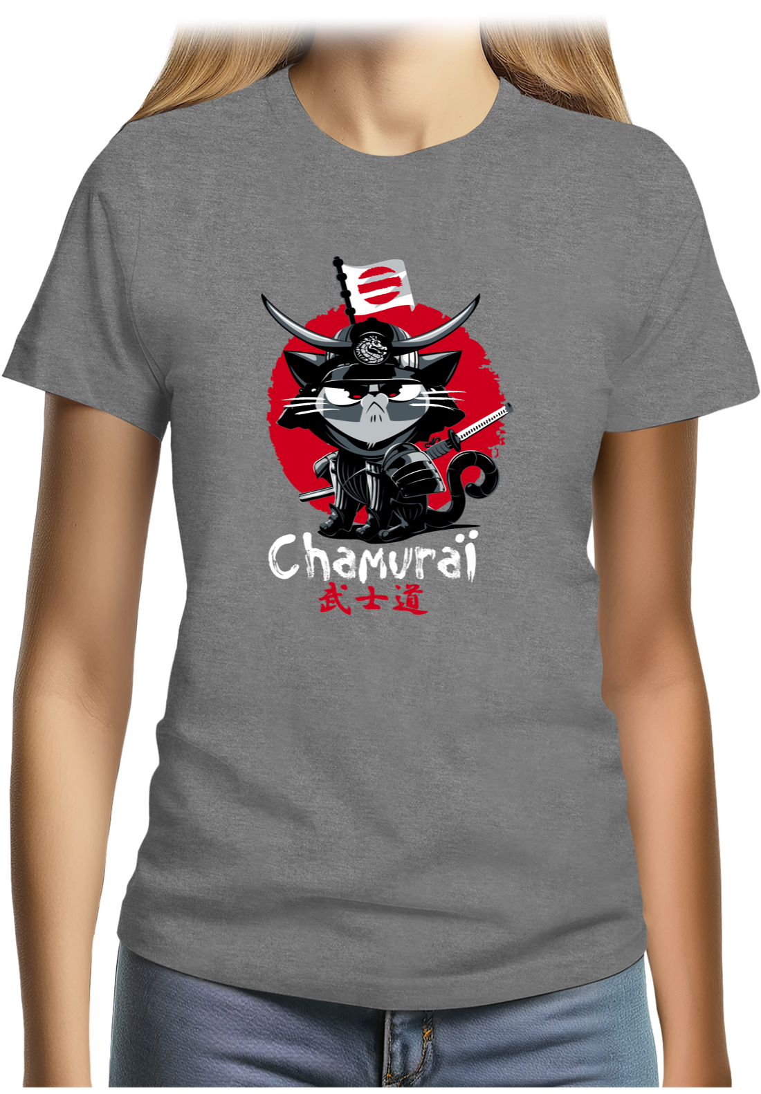 T-Shirt Femme Chat en samouraï