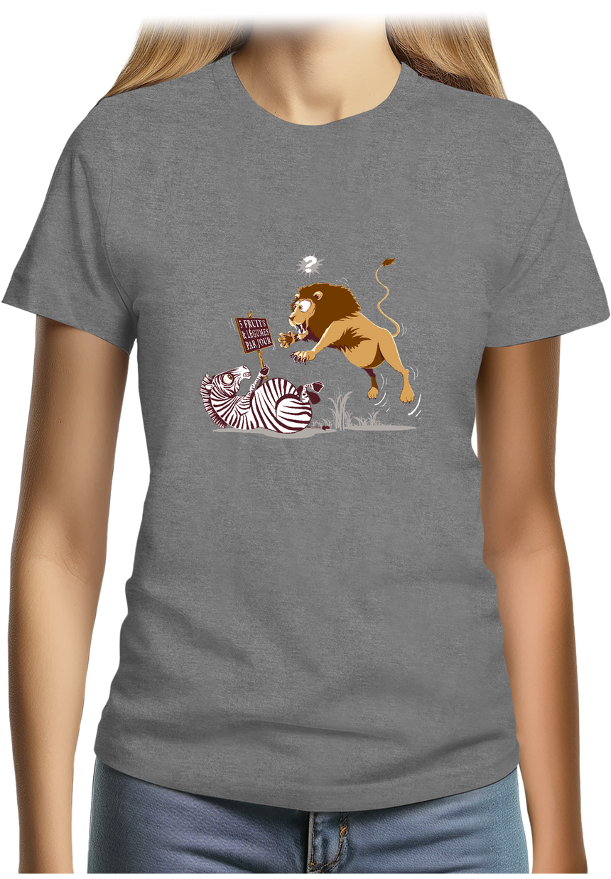 T-Shirt Femme Zèbre vs Lion : 5 fruits légumes par jour
