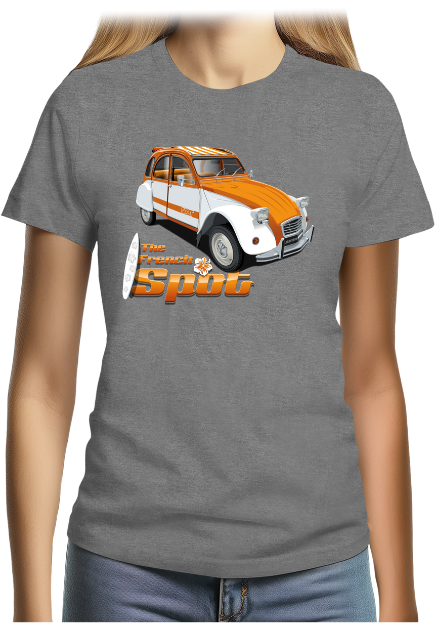 T-Shirt Femme Voiture 2CV French spot sud avec surf
