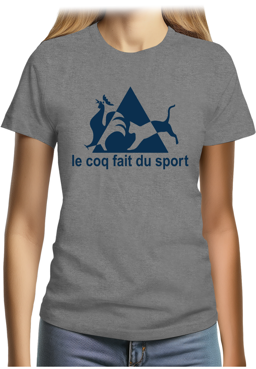 T-Shirt Femme Le coq fait du sport avec un chat