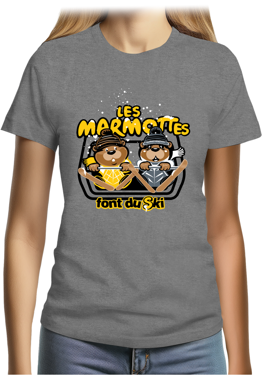 T-Shirt Femme Les marmottes font du ski