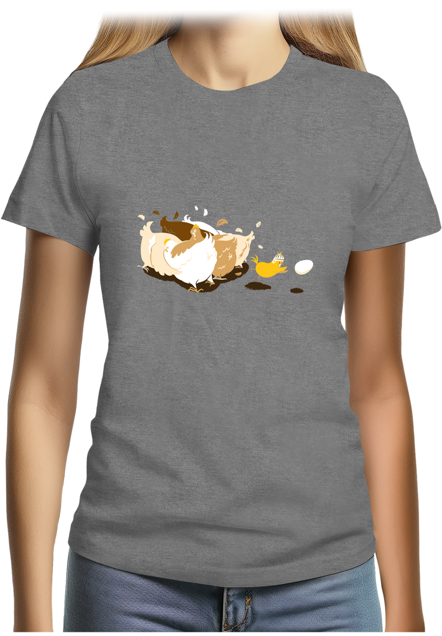 T-Shirt Femme Poule et poussin qui jouent au rugby