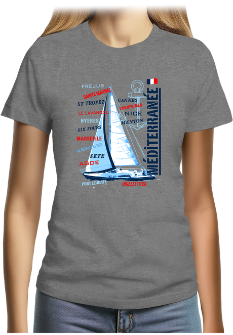 T-Shirt Femme Voilier cote méditerranée
