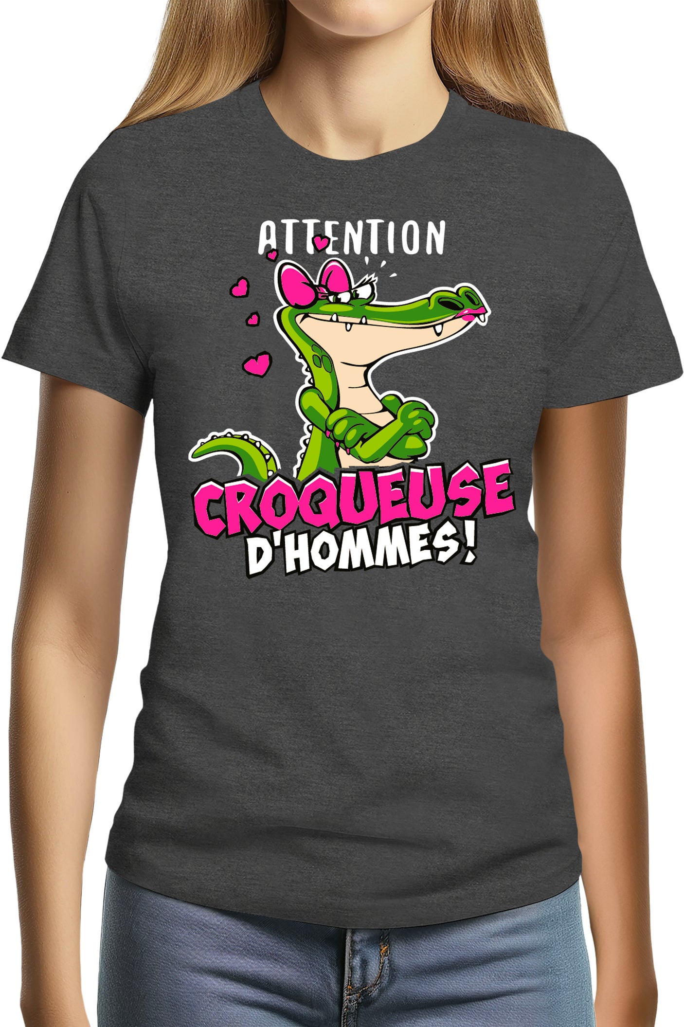 Tee-Shirt Femme Crocodile attention croqueuse d'hommes