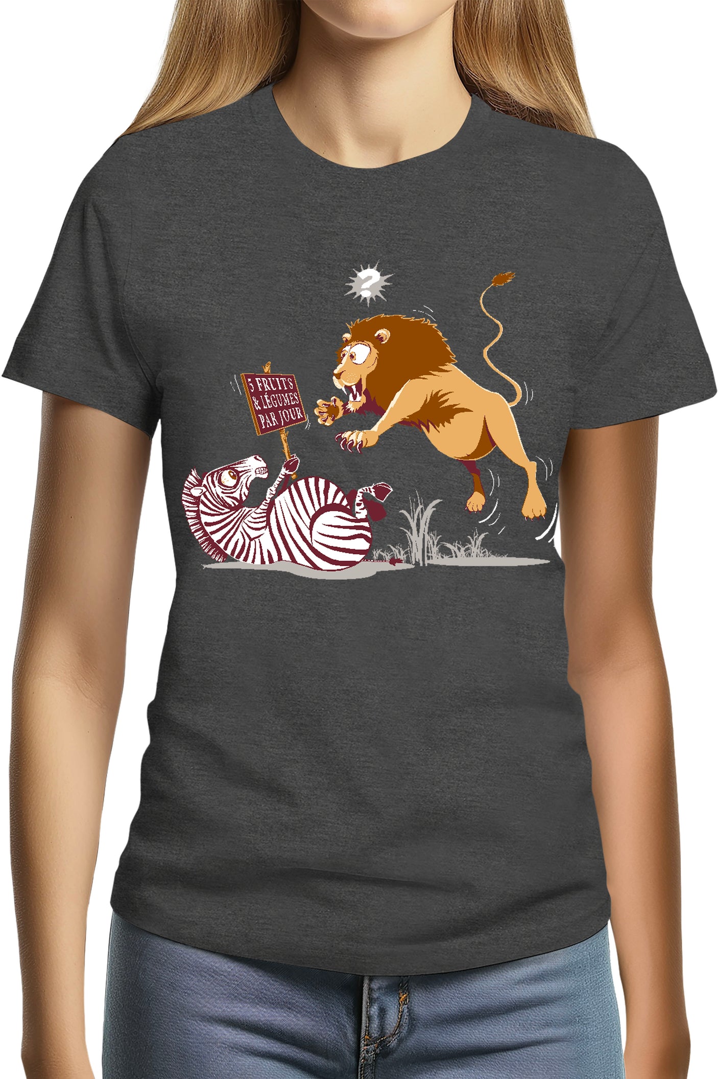 T-Shirt Femme Zèbre vs Lion : 5 fruits légumes par jour