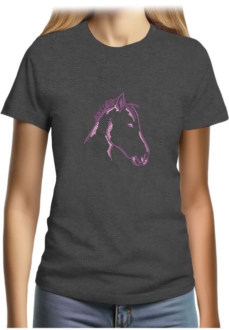 T-Shirt Femme Tête de Cheval en Strass
