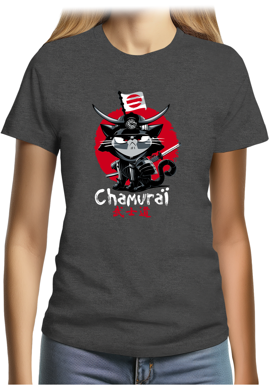 T-Shirt Femme Chat en samouraï