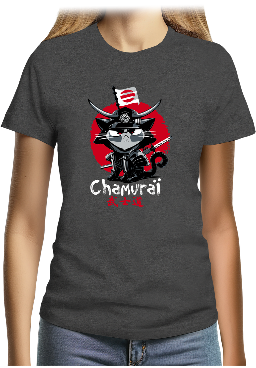 T-Shirt Femme Chamouraï, le chat samouraï