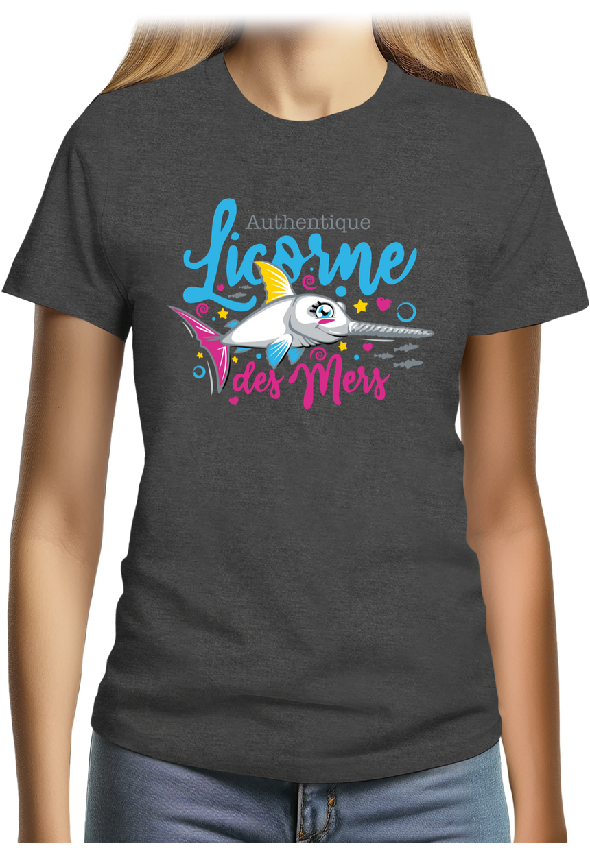 T-Shirt Femme Authentique licorne des mers