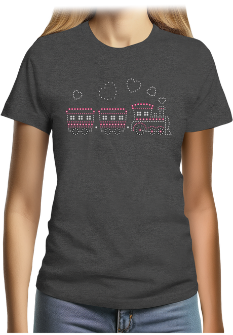 T-Shirt Femme Petit train rose en strass