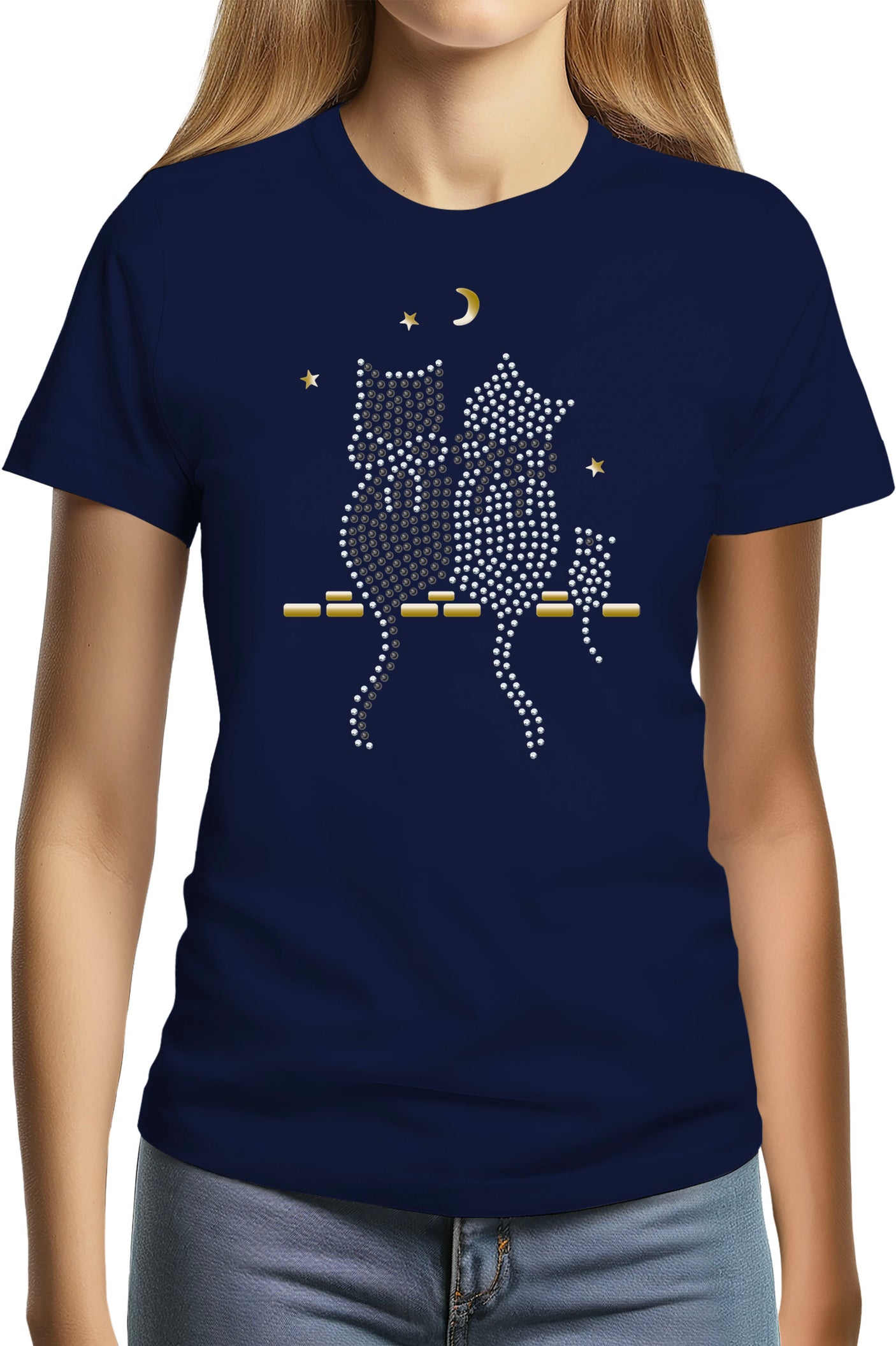 Tee-Shirt Femme Chat Souris Strass