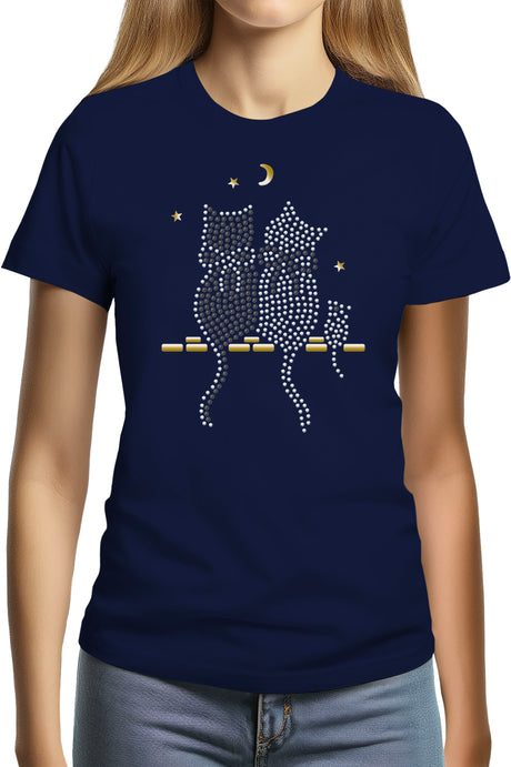 Tee-Shirt Femme Chat Souris Strass