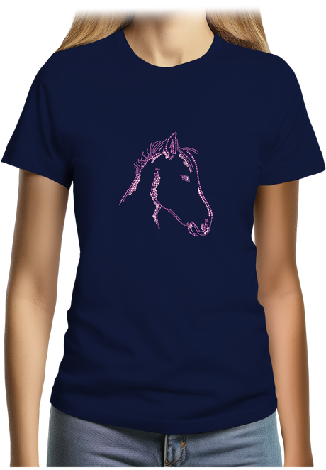 T-Shirt Femme Tête de Cheval en Strass