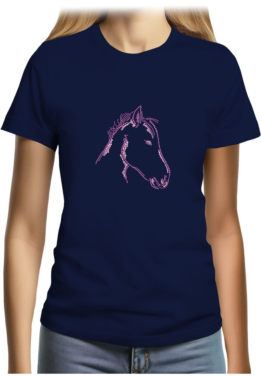 T-Shirt Femme Tête de Cheval en Strass