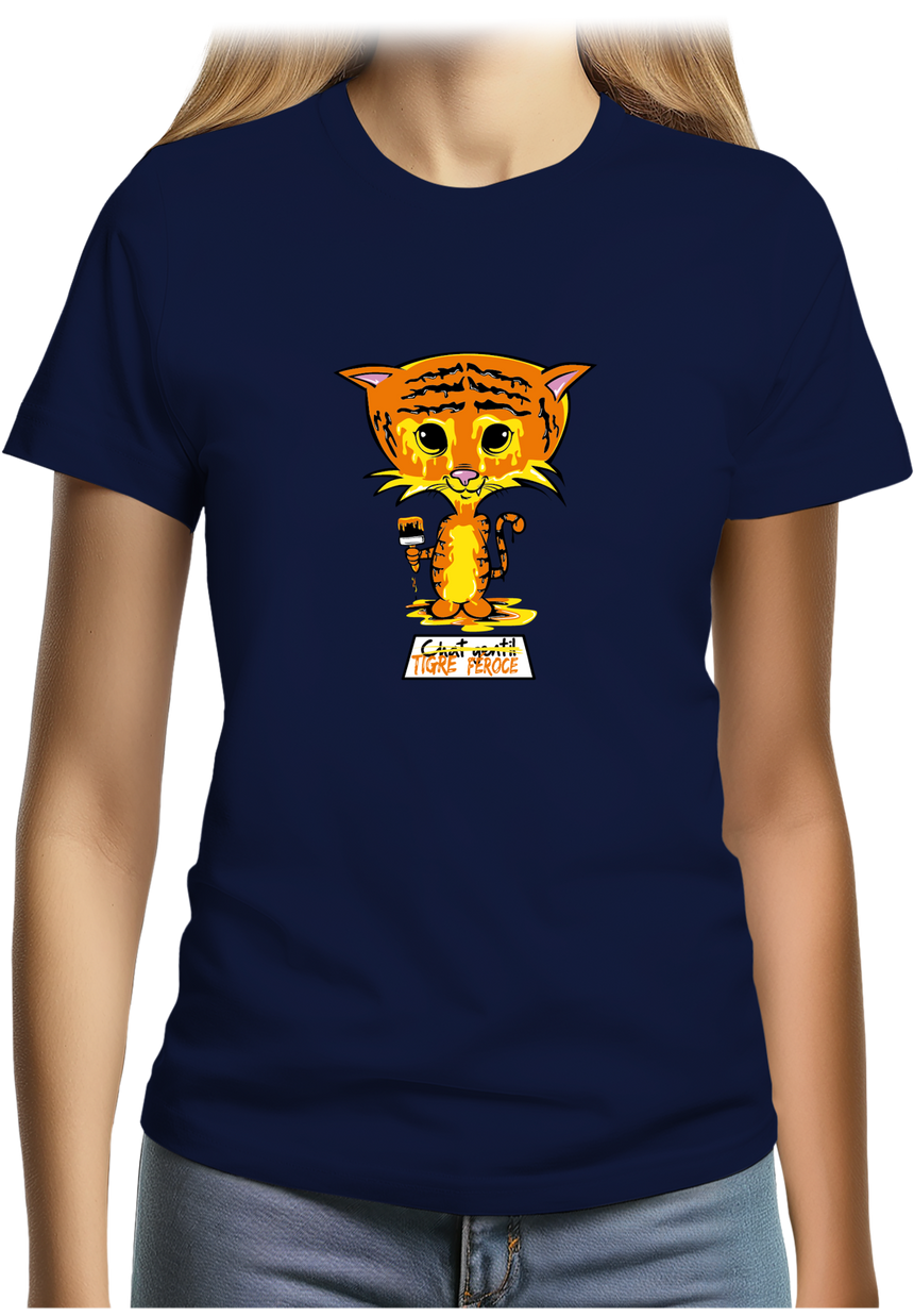 T-Shirt Femme Chat gentil en tigre féroce