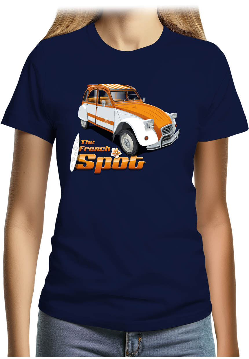 T-Shirt Femme Voiture 2CV French spot sud avec surf