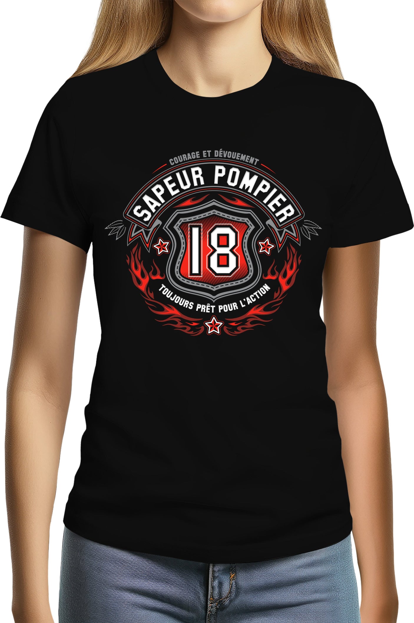 Tee-Shirt Femme Les sapeur pompier, le 18