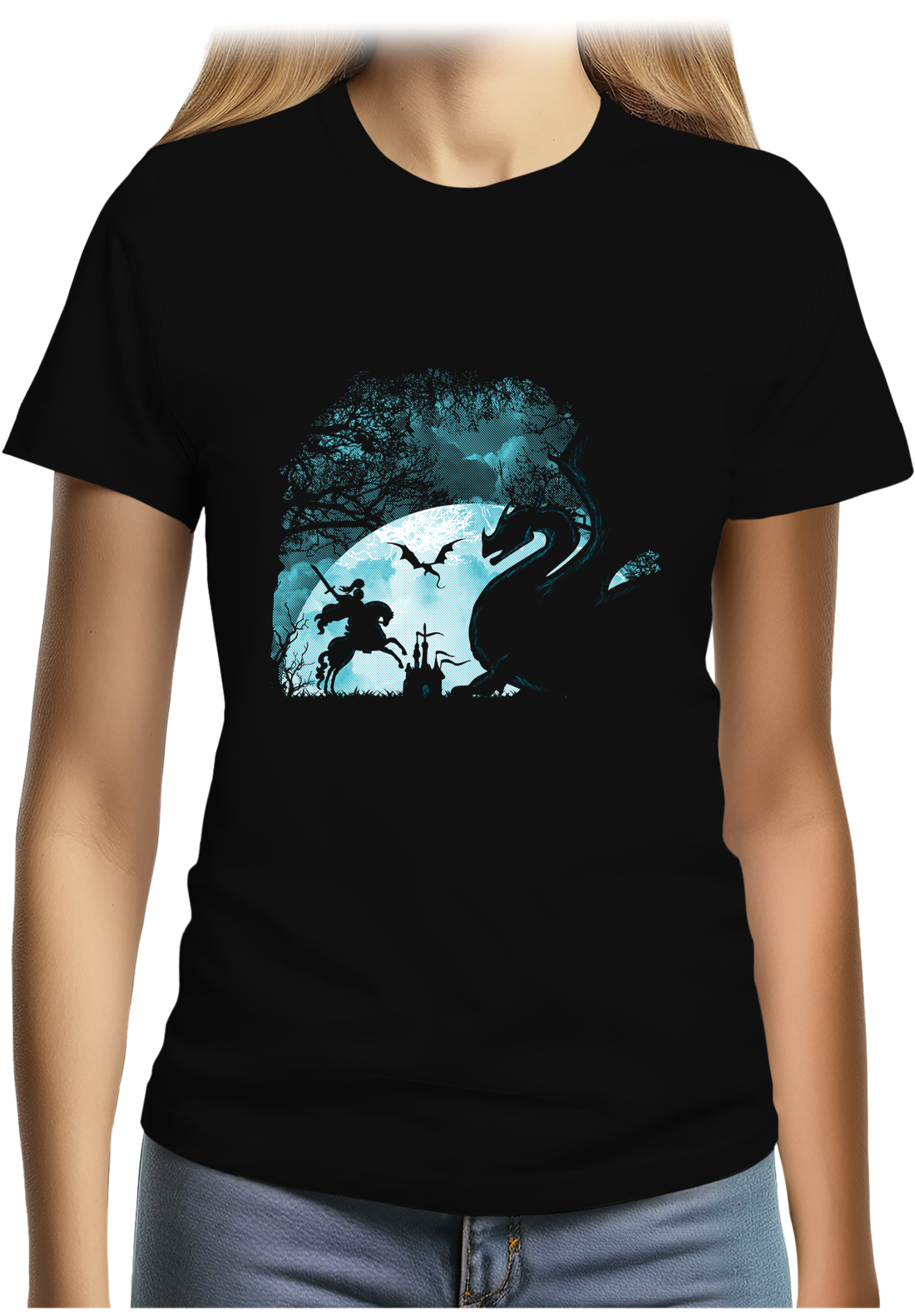 T-Shirt Femme Chevalier dans l'obscuritée chateau