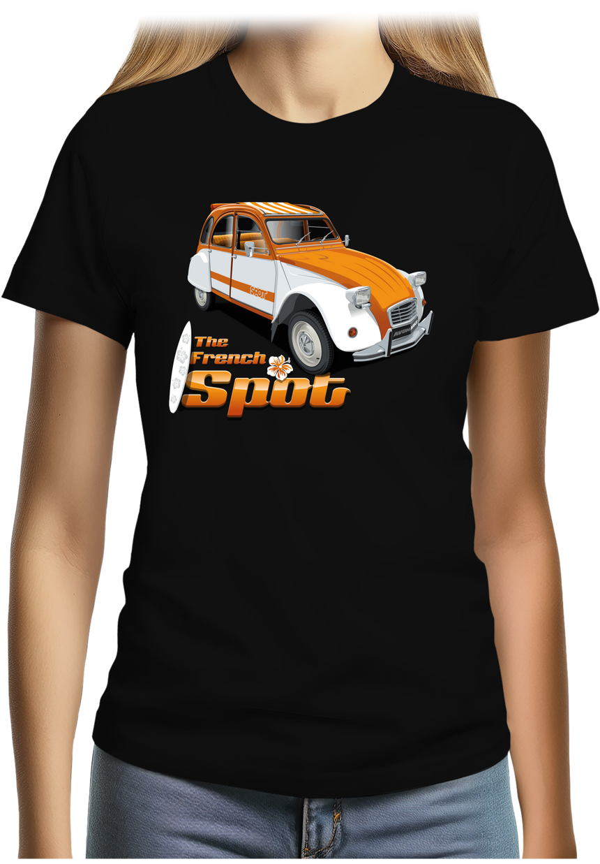 T-Shirt Femme Voiture 2CV French spot sud avec surf