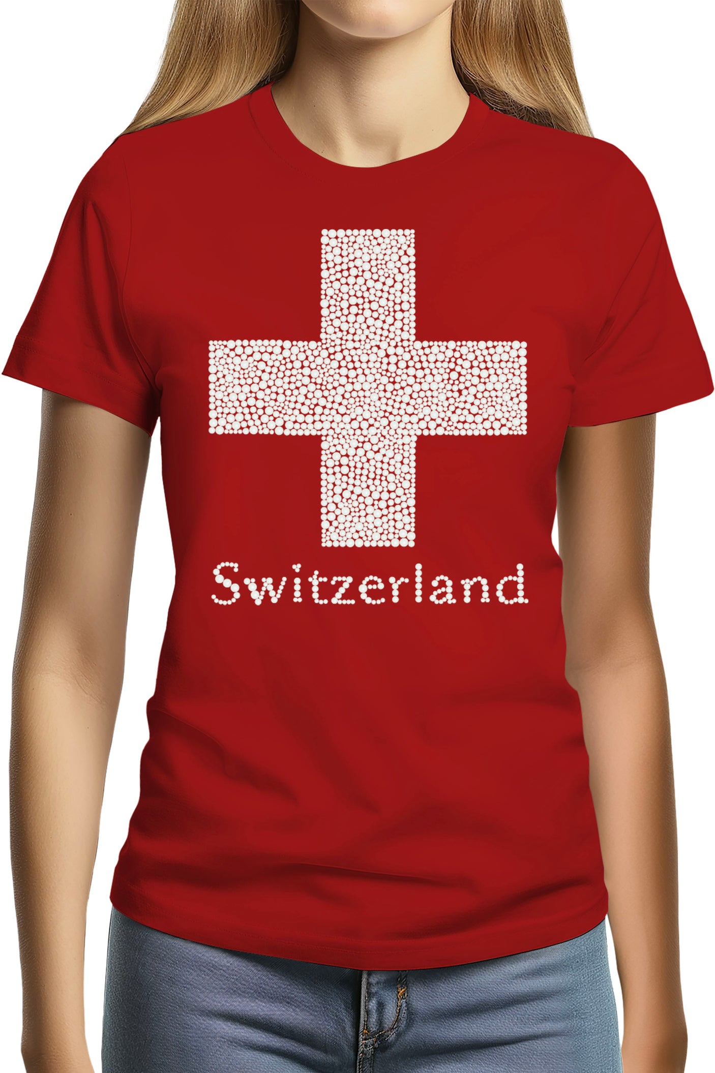 Tee-Shirt Femme Croix Suisse en strass