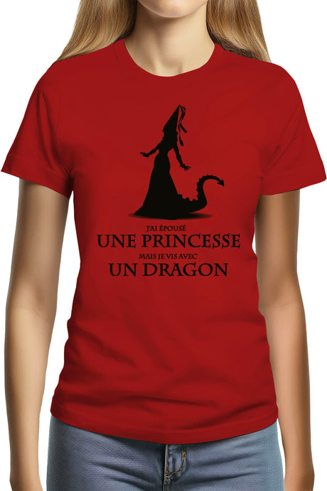 Tee-Shirt Femme D'epouser une princesse à vivre avec un Dragon